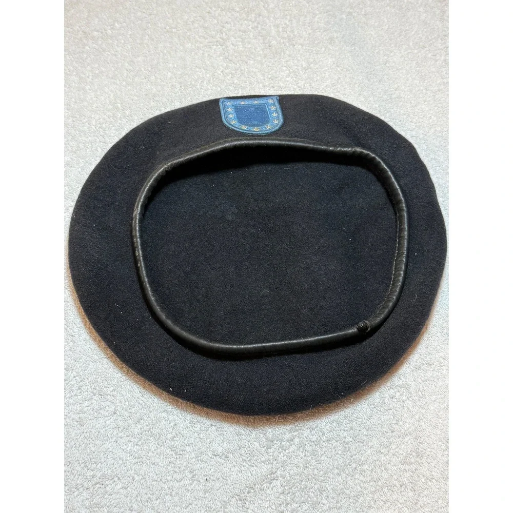 US Army Black Wool Beret Hat Size 7 3/8 DA Flash Patch 2002 Issue